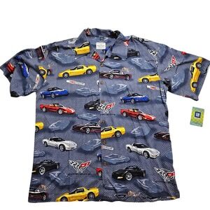 David Carey Corvette Camp Shirt Mens XL Blue Rayon GM Licensed Short Sleeve New